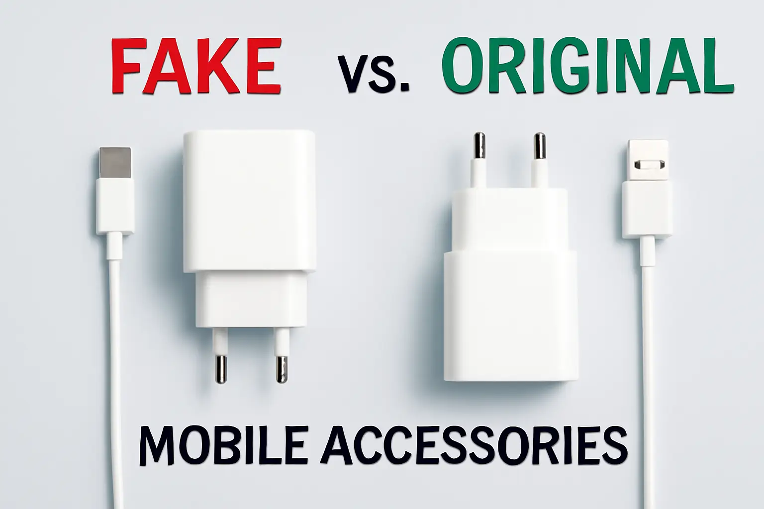 fave vs original mobile accessories overview with white chargers